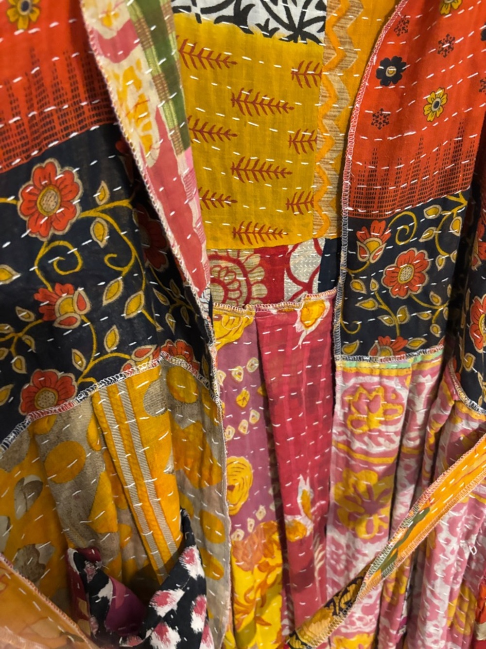 Patchwork Bohemian Sleeveless Dress in Mustard & Pink - Picture 3 of 7